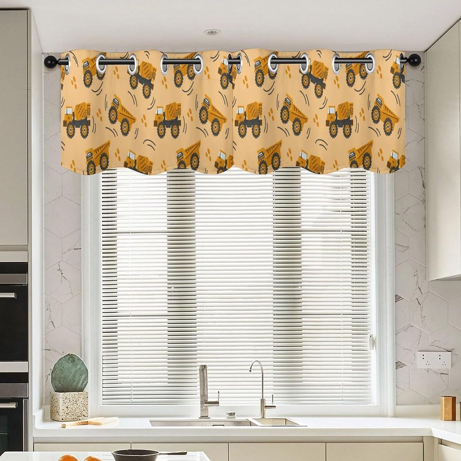 Cartoon Car Window Valances Cute Heavy Equipment Machinery Grommet Blackout Curtain Valance Window Toppers Valances for Home Kitchen Living Room Decor 52X16 Inches 2 Pcs