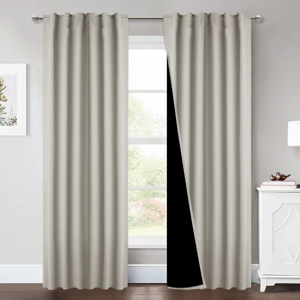 NICETOWN 100% Blackout Window Curtain Panels, Cold and Full Light Blocking Drapes with Black Liner for Nursery, 84 Inches Drop Thermal Insulated Draperies (Pure White, 2 Pieces, 52 Inches Wide)  NICETOWN Natural W52 X L84 
