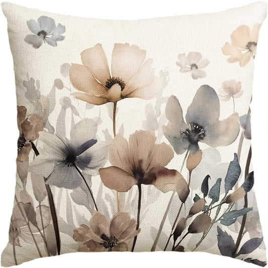 AVOIN Colorlife Chinoiserie Poppy Flowers Throw Pillow Cover, 18 X 18 Inch Seasonal Spring Summer Cushion Case Outdoor Decoration for Sofa Couch Farmhouse