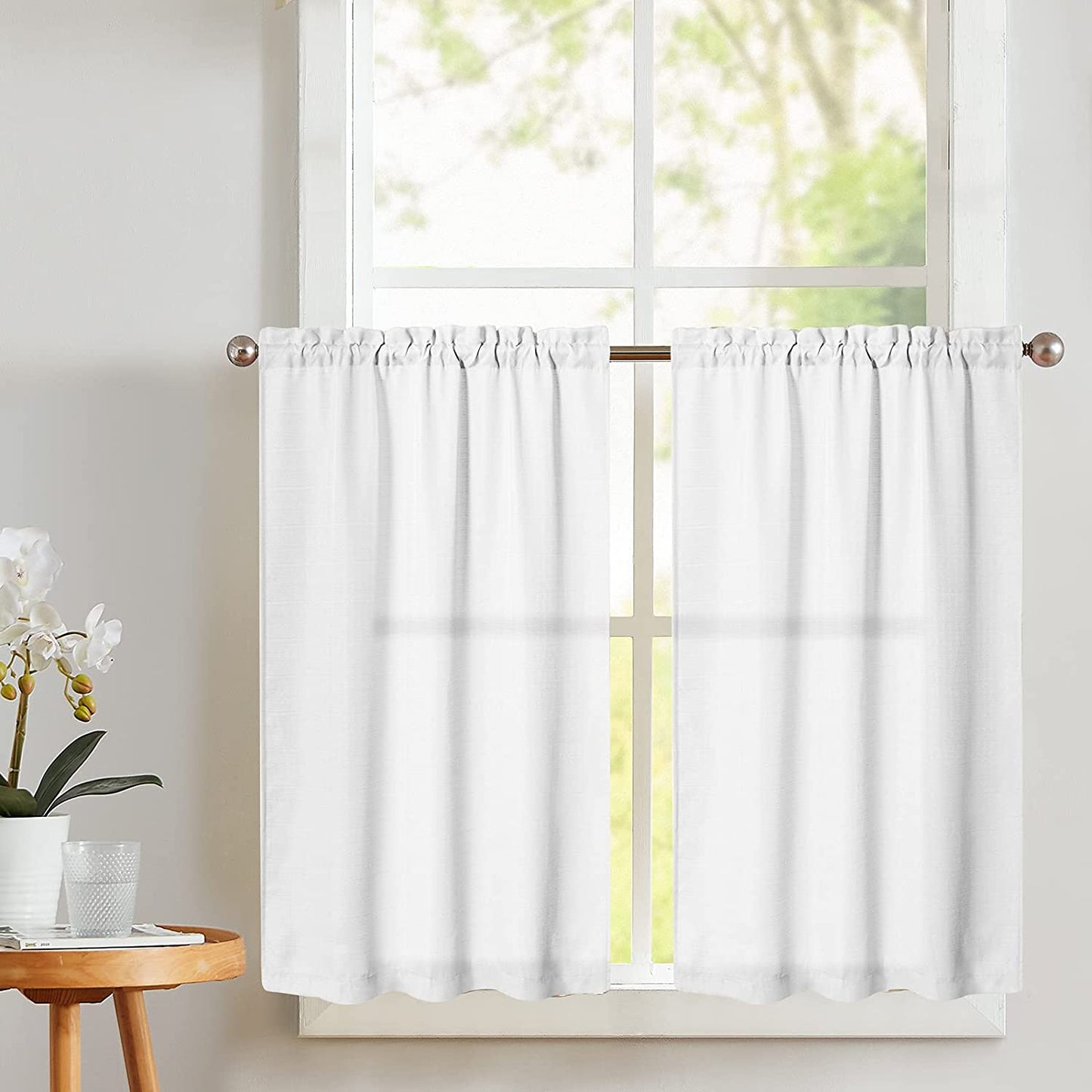 Jinchan Beige Kitchen Curtains Linen Tier Curtains 24 Inch Farmhouse Cafe Curtains Light Filtering Small Window Curtains Flax Country Rustic Rod Pocket Bathroom Laundry Room RV 2 Panels Crude  CKNY HOME FASHION Casual Textured White 45L 