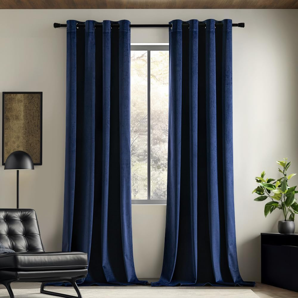 EMEMA Olive Green Velvet Curtains 84 Inch Length 2 Panels Set, Room Darkening Luxury Curtains, Grommet Thermal Insulated Drapes, Window Curtains for Living Room, W52 X L84, Olive Green  EMEMA Velvet/ Navy Blue W52" X L96" 