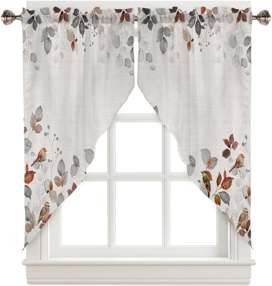 Botanical Eucalyptus Swag Curtains for Living Room/Kitchen/Bedroom/Bathroom, Swag Valance Curtains Short Half Kitchen Topper Curtains Window Swag 2 Panels 36''X36'' Fall Winter Leaves Animal Bird