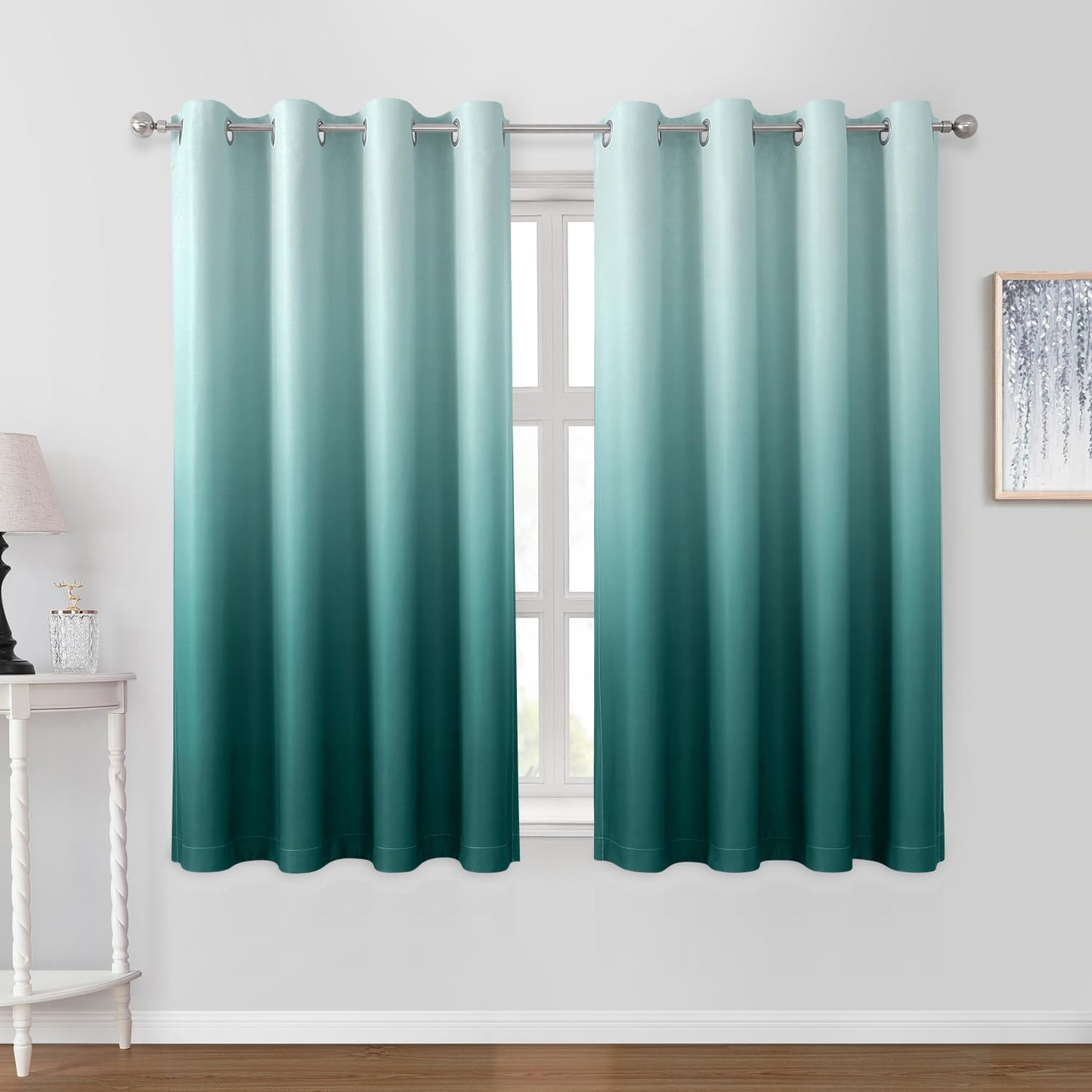 HOMEIDEAS Navy Blue Ombre Blackout Curtains 52 X 84 Inch Length Gradient Room Darkening Thermal Insulated Energy Saving Grommet 2 Panels Window Drapes for Living Room/Bedroom  HOMEIDEAS Teal 52"W X 63"L 
