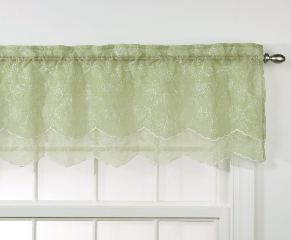 Stylemaster Renaissance Home Fashion Reese Embroidered Sheer Layered Scalloped Valance, 55-Inch by 17-Inch, Beige