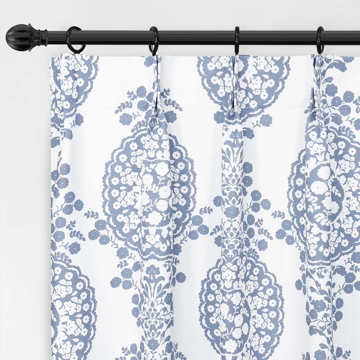 Driftaway Damask Curtains for Kitchen Bathroom Laundry Room Small Windows Floral Damask Medallion Patterned Adjustable Tie up Curtain Single 45 Inch by 63 Inch Dusty Blue  DriftAway Blue (10)30"X36"(Curtains) 