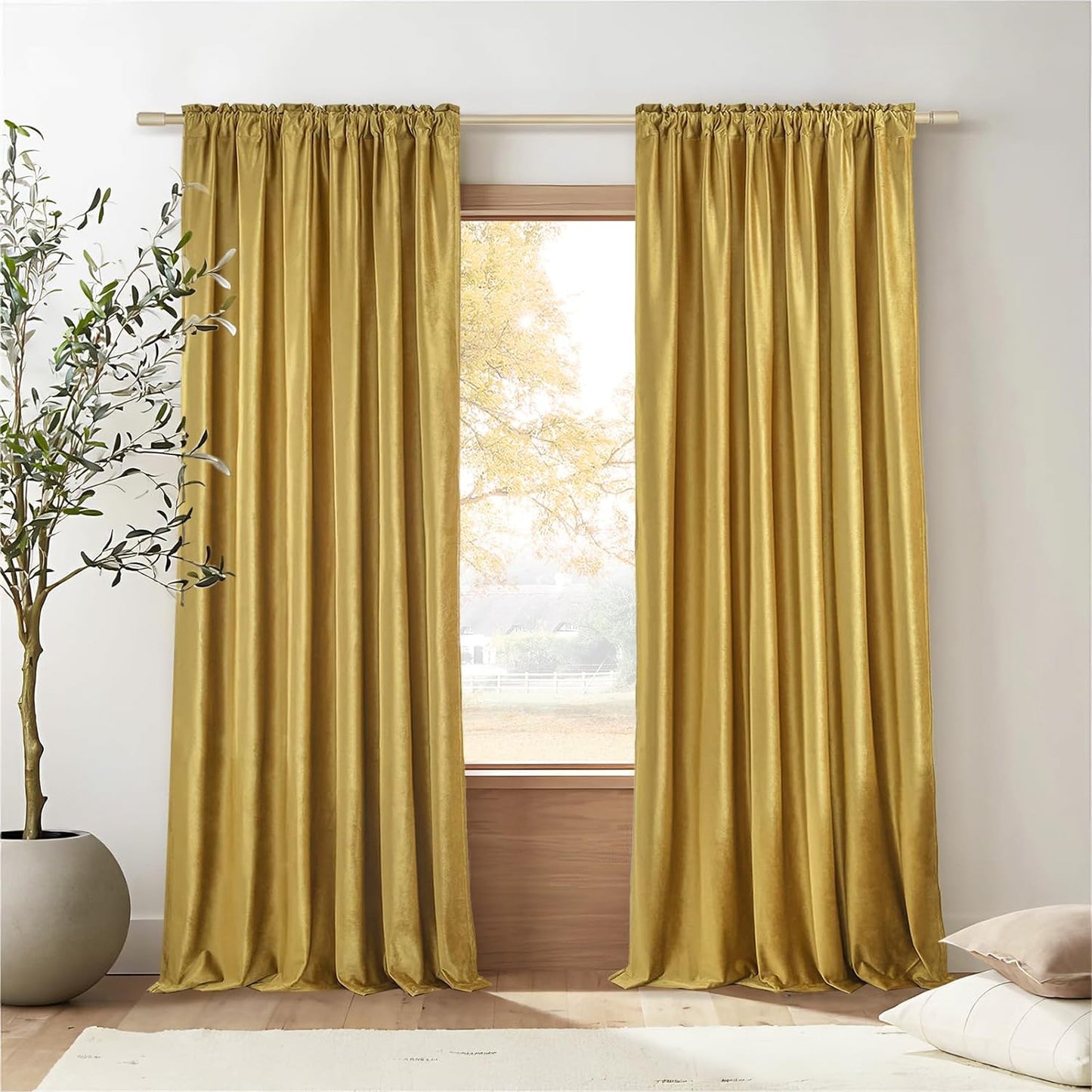 Topfinel Olive Green Velvet Curtains 84 Inches Long for Living Room,Blackout Thermal Insulated Curtains for Bedroom,Back Tab Modern Window Treatment for Living Room,52X84 Inch Length,Olive Green  Top Fine Gold Brown 52" X 90" 