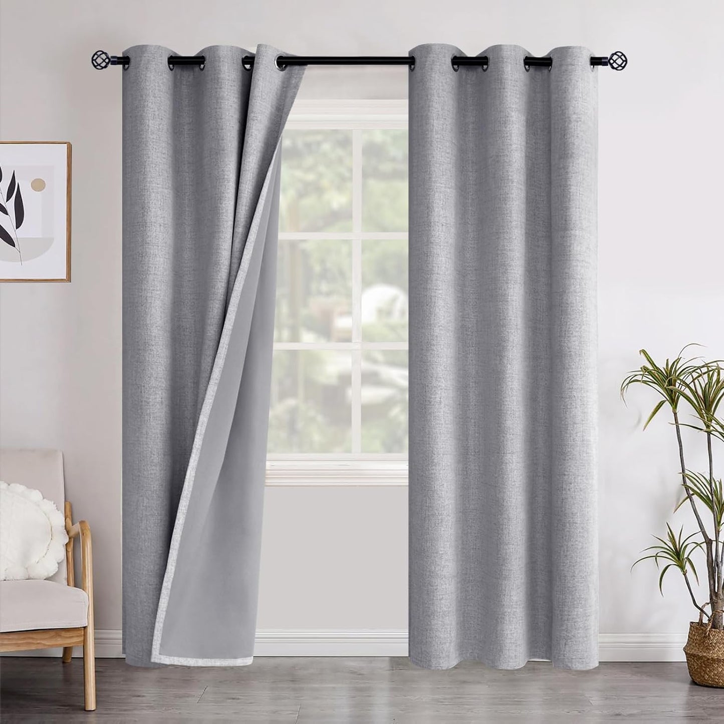 Youngstex Linen Blackout Curtains 63 Inch Length, Grommet Darkening Bedroom Curtains Burlap Linen Window Drapes Thermal Insulated for Basement Summer Heat, 2 Panels, 52 X 63 Inch, Beige  YoungsTex Grey 42W X 84L 