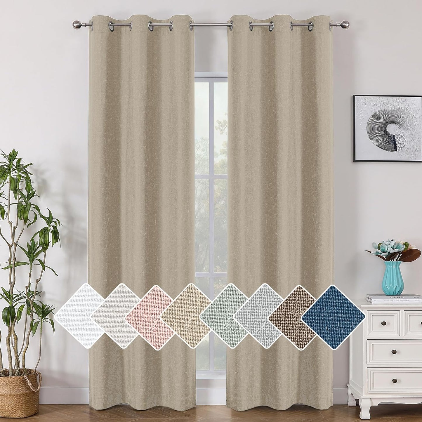 Jenny Ivory Beige Textured Linen 100% Blackout Curtains 63 Inch Length 2 Panels, Energy Saving Window Treatment Heavy Curtain Drapes for Bedroom/Living Room, Burlap Fabric Curtains, 38W  Simplebrand Linen 38"W X 96"L 