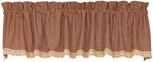 Country House Collection Granny'S Check Curtain Valance Lace Trim, 8.9-Inches, Burgundy