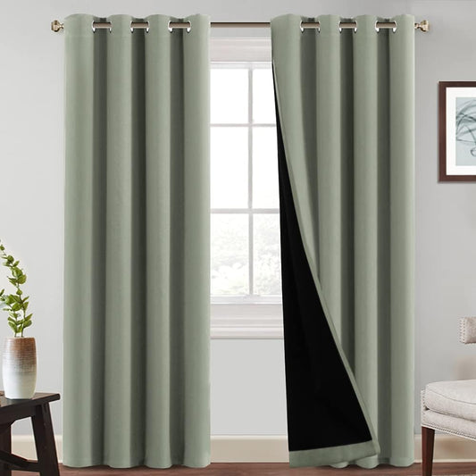 Princedeco 100% Blackout Curtains 84 Inches Long Pair of Energy Smart & Noise Blocking Out Drapes for Baby Room Window Thermal Insulated Guest Room Lined Window Dressing(Desert Sage, 52 Inches Wide)  PrinceDeco Desert Sage 52"W X84"L 