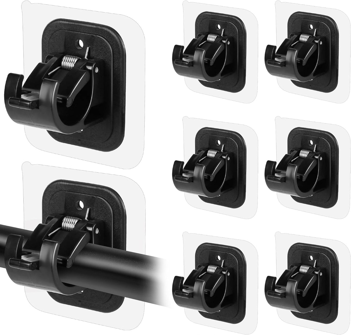 8PCS No Drill Curtain Rod Brackets No Drilling Self Adhesive Curtain Rod Holder Hooks Nail Free Adjustable Curtain Rod Hooks Curtain Hangers for Bathroom Kitchen Home Bathroom and Hotel (Transparent)