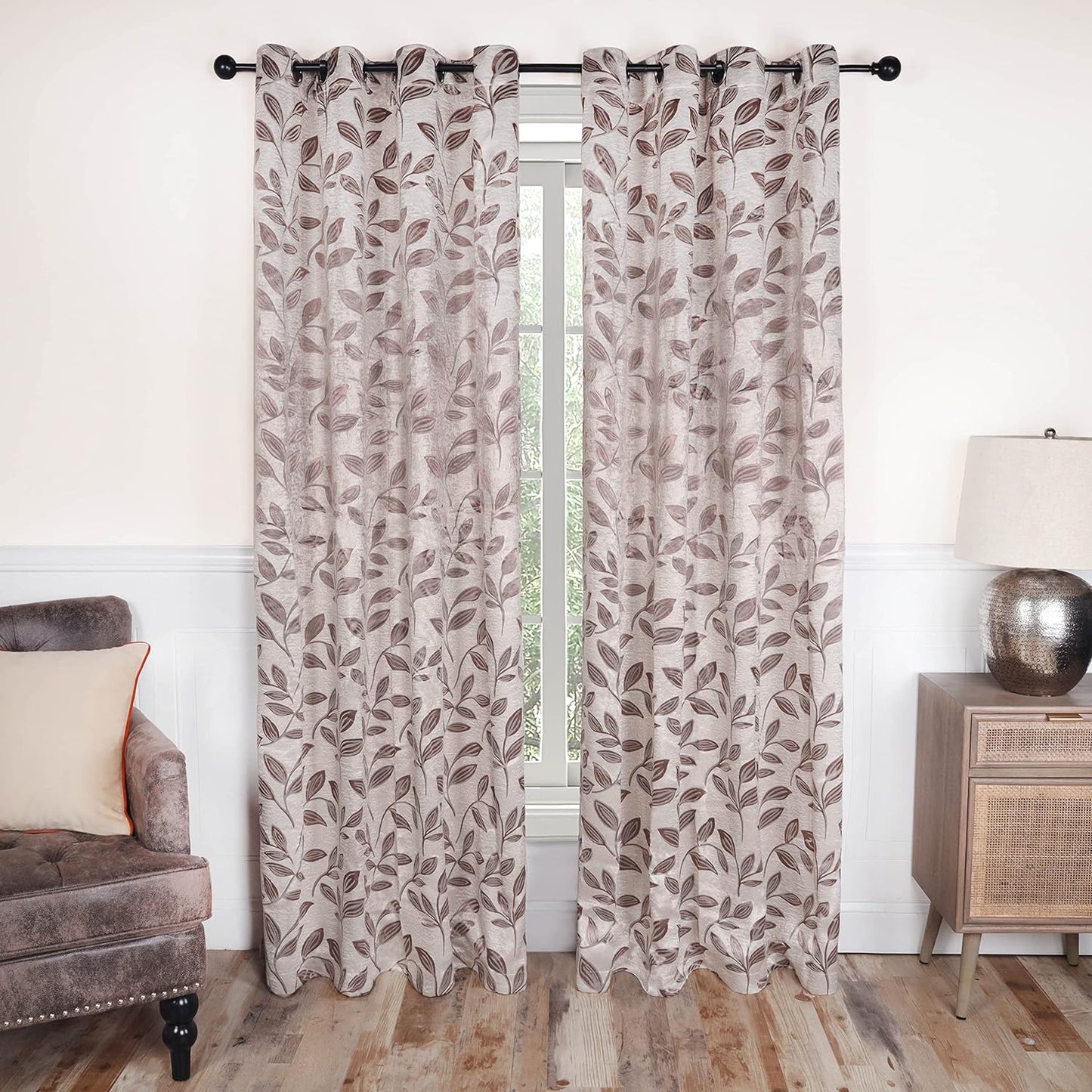 Superior Blackout Curtains, Room Darkening Window Accent for Bedroom, Sun Blocking, Thermal, Modern Bohemian Curtains, Leaves Collection, Set of 2 Panels, Rod Pocket - 52 in X 63 In, Nickel Black  Home City Inc. Espresso 52 In X 72 In (W X L) 