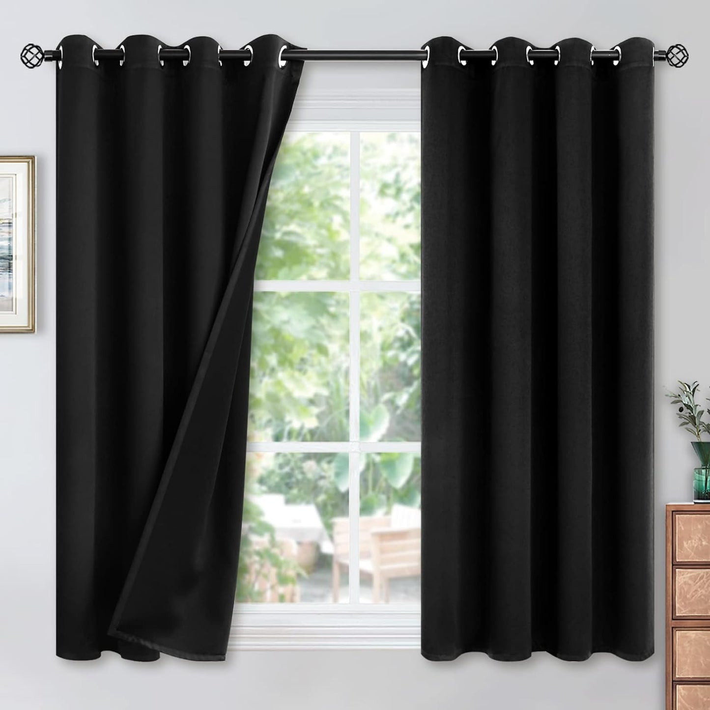 Youngstex Black 100% Blackout Curtains 63 Inches for Bedroom Thermal Insulated Total Room Darkening Curtains for Living Room Window with Black Back Grommet, 2 Panels, 42 X 63 Inch  YoungsTex Black 52W X 54L 
