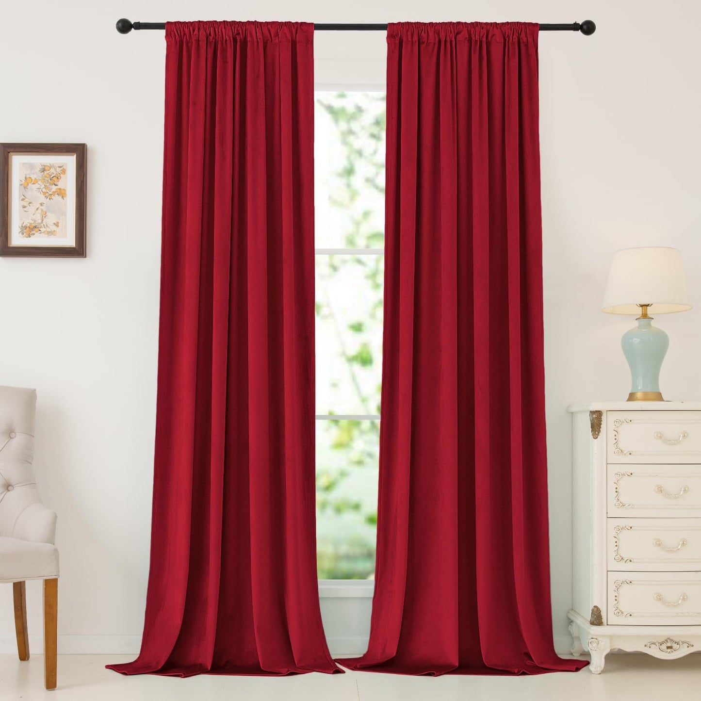 Nanbowang Green Velvet Curtains 63 Inches Long Dark Green Light Blocking Rod Pocket Window Curtain Panels Set of 2 Heat Insulated Curtains Thermal Curtain Panels for Bedroom  nanbowang Red 52"X96" 
