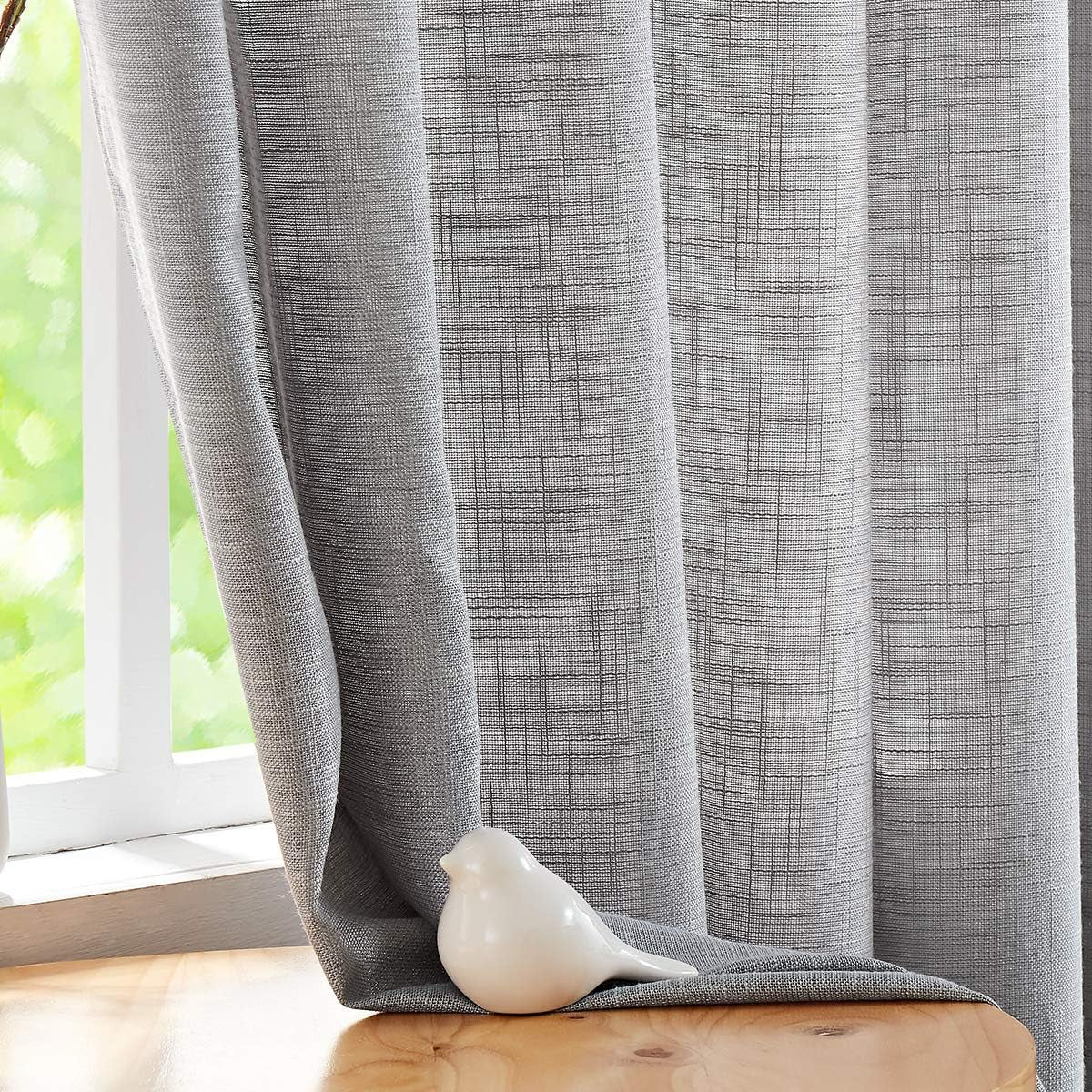 FMFUNCTEX Grey Semi-Sheer Curtains for Living Room Rich Linen Textured Rod Pocket Window Curtain Draperies for Guest Room Not See through 52”W X63”L Set of 2  Fmfunctex Grey 52" X 54" 2Pcs 