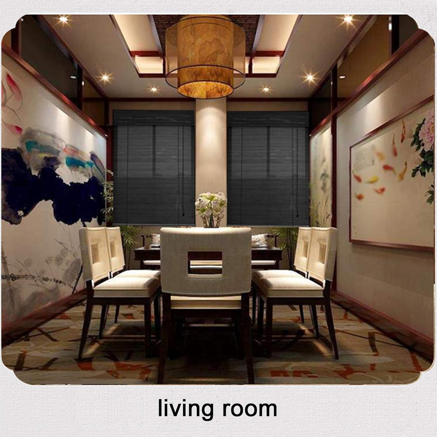 Breathable Black Bamboo Roll up Window,Sunshade Light Filtering Roller Shades,Partition Blackout Roller Shutter,Roman Bamboo Roller Blinds for Tea Room,Customizable (60X180Cm/24X71In)