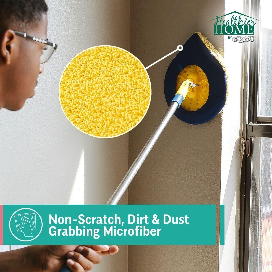 CHOMP Long Handle Wall Cleaner, 5 Minute Cleanwalls Extendable Wall Washer, Ceiling Cleaner, Baseboard Duster, Telescoping Dry Dust and Wet Wash Cleaning Mop with Washable Microfiber Pad