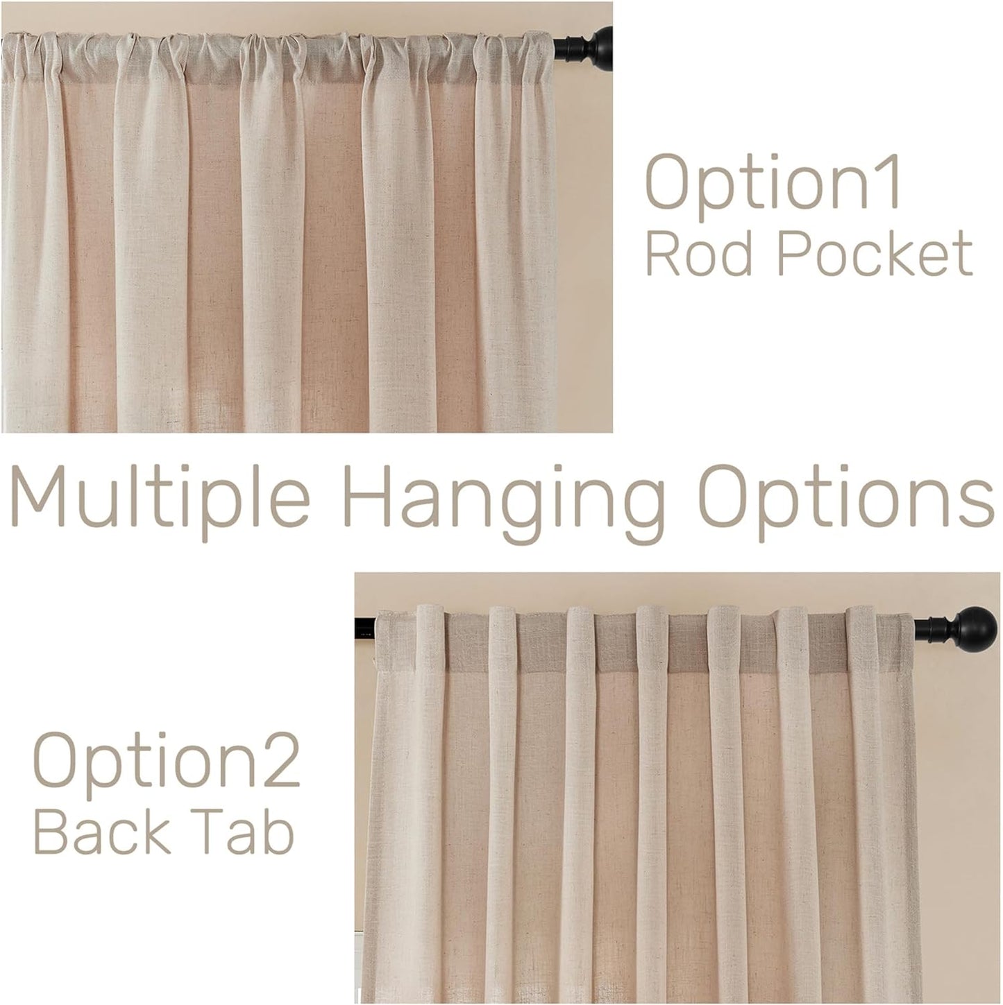 Joydeco Linen Curtains for Living Room,Light Filtering Rod Pocket Back Tab Semi Sheer Drapes Window Long Curtains 108 Inches Long Sheer Bliss  Joydeco   
