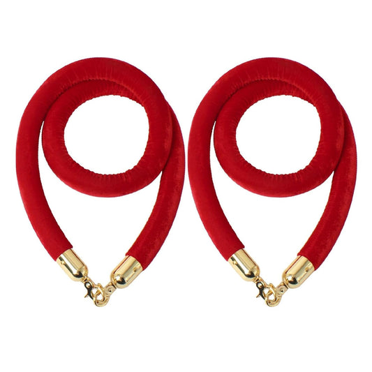 Novelbee 2 Pack of 5 Feet Velvet Rope with Gold Plated Hooks,Crowd Control Stanchion Post Queue Line Barrier (Red)
