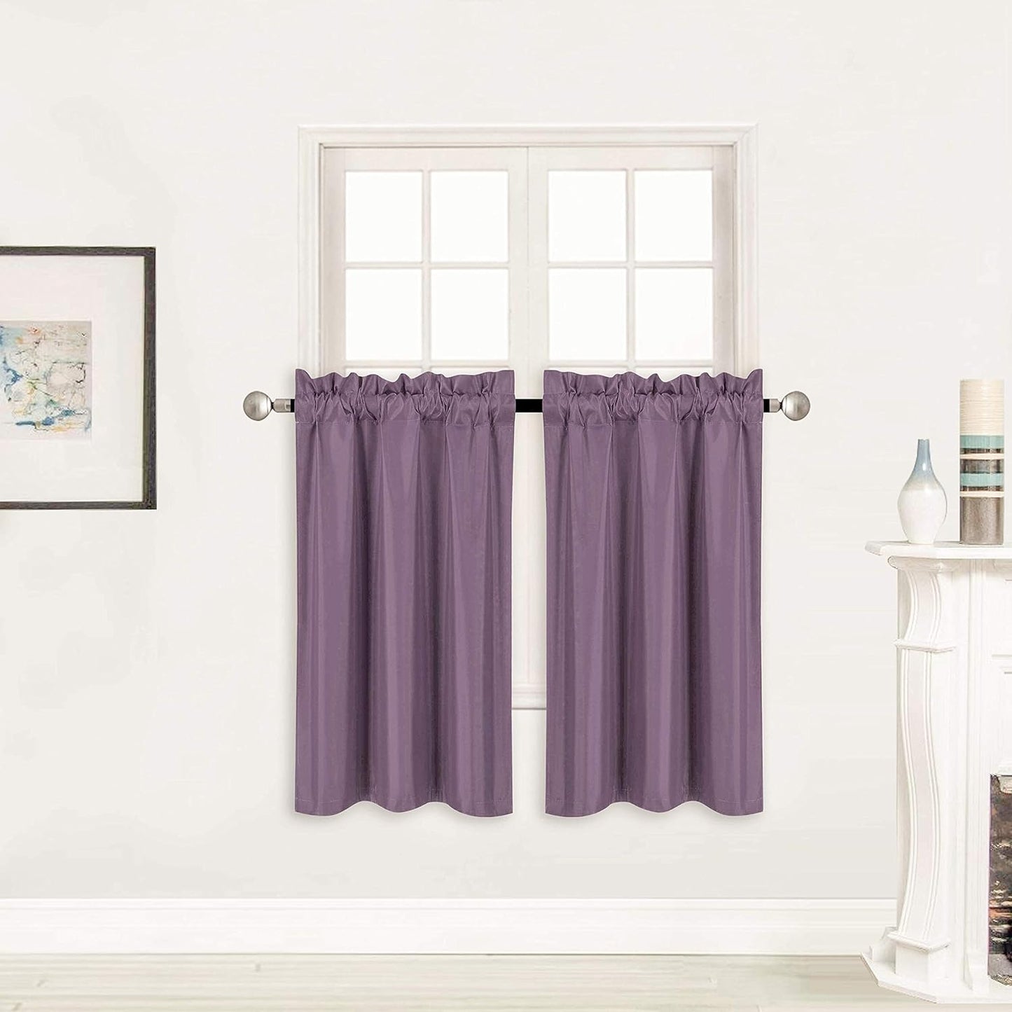 Home Collection 2 Panels 100% Blackout Curtain Set Solid Color with Rod Pocket Short Tier Drapes for Kitchen, Dinning Room, Bathroom, Bedroom,Living Room Window New (58” Wide X 23” Long, Black)  Kids Zone home Linen Purple 58” Wide X 34” Long 