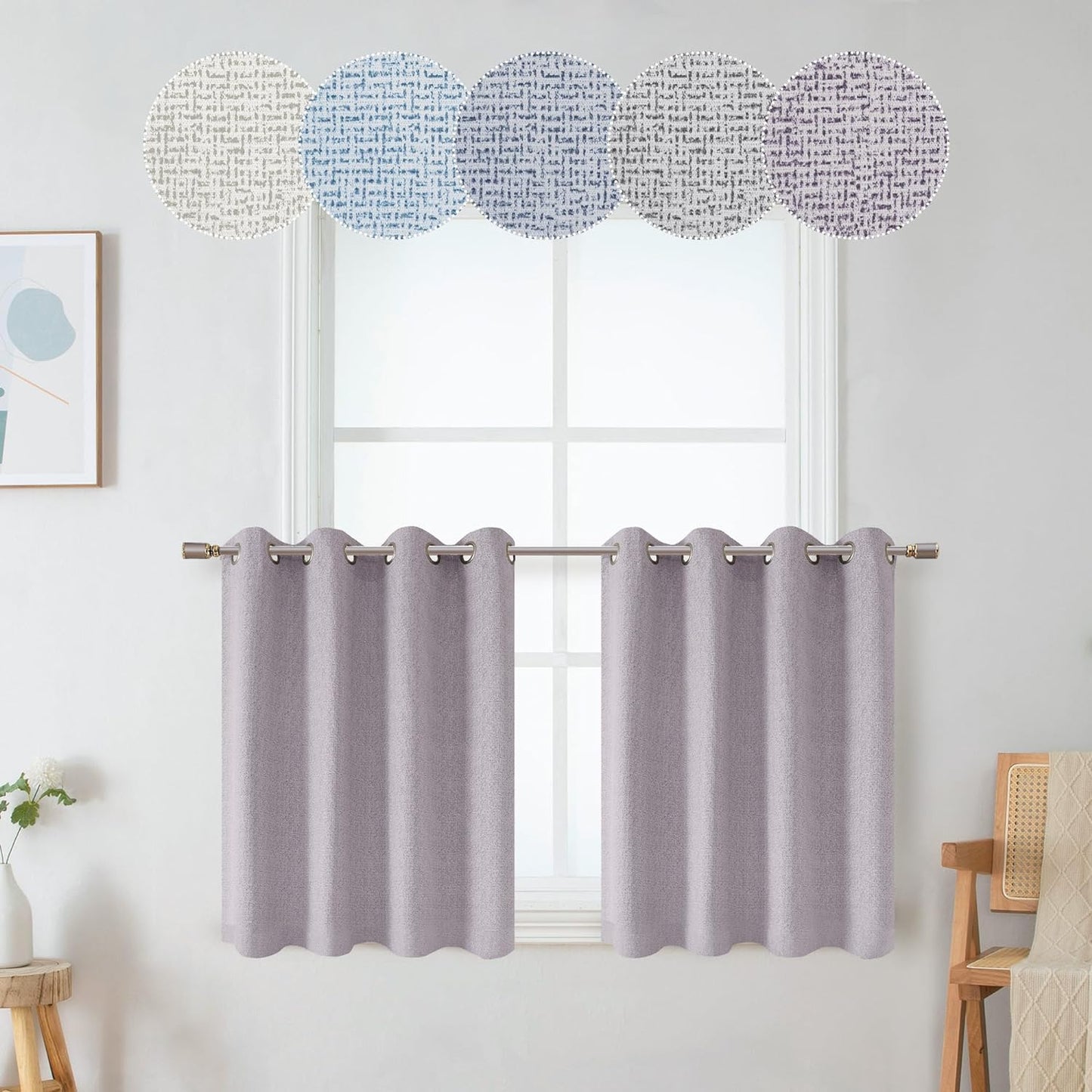 OWENIE Luke Black Out Curtains 63 Inch Long 2 Panels for Bedroom, Geometric Printed Completely Blackout Room Darkening Curtains, Grommet Thermal Insulated Living Room Curtain, 2 PCS, Each 42Wx63L Inch  OWENIE Purple 42"W X 24"L | 2 Pcs 