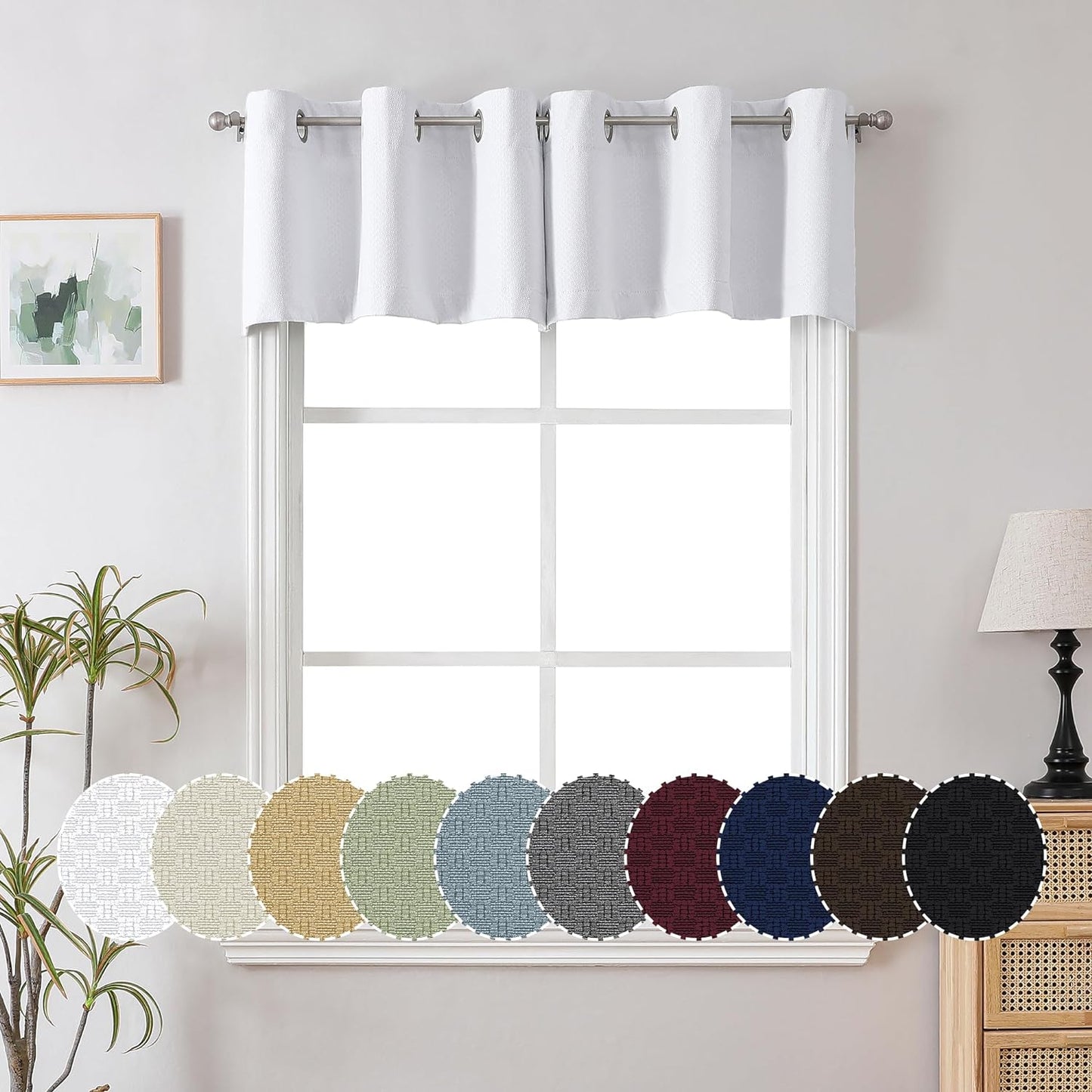 OVZME 100% Black Out Curtains 63 Inch Long 2 Panel Sets for Living Room, Completely Blackout Bedroom Drapes Textured Thermal Insulated Warm Fleece for Winter, Grommet Top, 42W X 63L, Sky Blue  OVZME White 42W X 14L Inch X 2 Panels 
