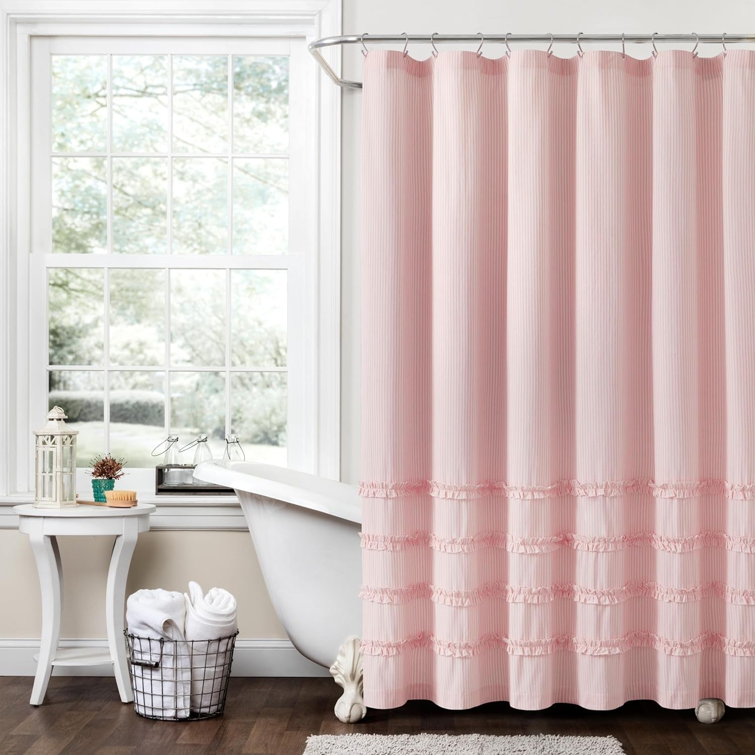 Lush Decor Vintage Stripe Yarn Dyed Cotton Shower Curtain, 72" X 72", Gray