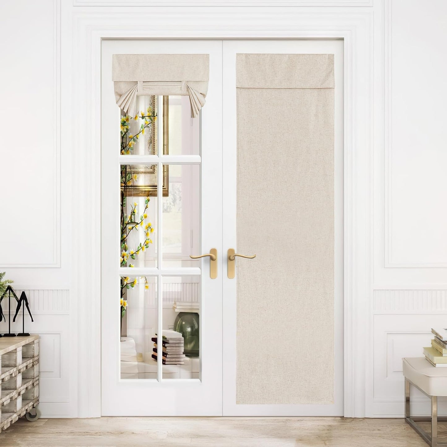 NICETOWN Linen Door Curtain for Door Window, Farmhouse French Door Curtain Shade for Kitchen Bathroom Energy Saving 100% Blackout Tie up Shade for Patio Sliding Glass, 1 Panel, Natural, 26" W X 72" L  NICETOWN Beige W26 X L80 