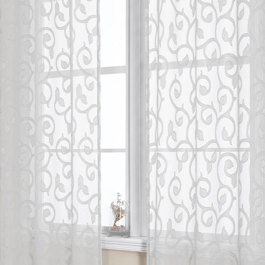 OWENIE Furman Sheer White Curtains 84 Inches Long for Bedroom Living Room 2 Panels Set, White Curtains Jacquard Clip Light Filtering Semi Sheer Curtain Transparent Rod Pocket Window Drapes, 2 Pcs  OWENIE White 26W X 36L 