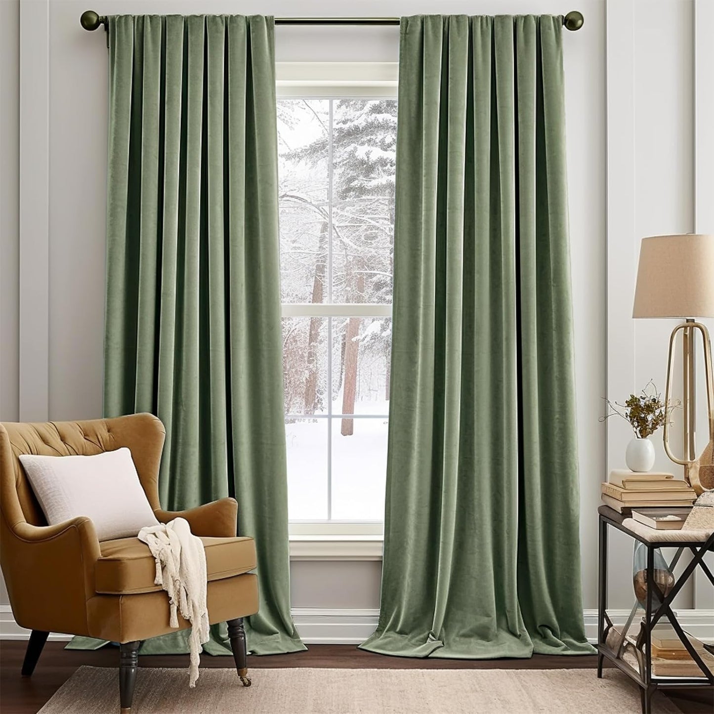 Jinchan Velvet Blackout Curtain for Living Room, Thermal Insulated Luxury Drape for Bedroom 96 Inch Long, Stylish Soft Privacy Room Darkening Window Treatment Rod Pocket 1 Panel, Emerald Green  CKNY HOME FASHION Rod Pocket | Sage Green W52 X L120 