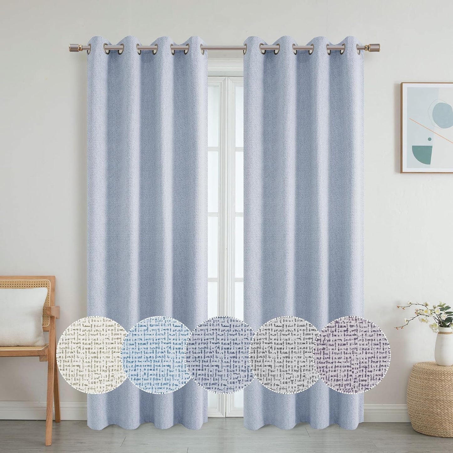 OWENIE Luke Black Out Curtains 63 Inch Long 2 Panels for Bedroom, Geometric Printed Completely Blackout Room Darkening Curtains, Grommet Thermal Insulated Living Room Curtain, 2 PCS, Each 42Wx63L Inch  OWENIE Light Blue 42"W X 84"L | 2 Pcs 