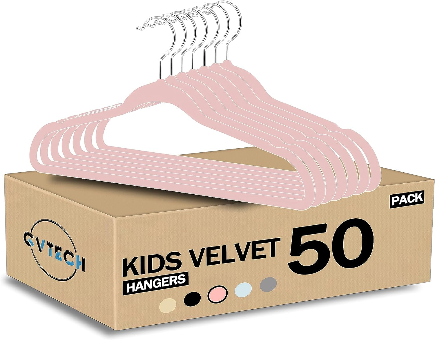 Kids Hangers Velvet, [50 Pack] Children Cloth Durable Baby Hangers for Closet - Perfect Infant Toddler Kid Hanger for Everyday Use, Non Slip 360° Hooks for Shirt, Pant, Dress (Black)