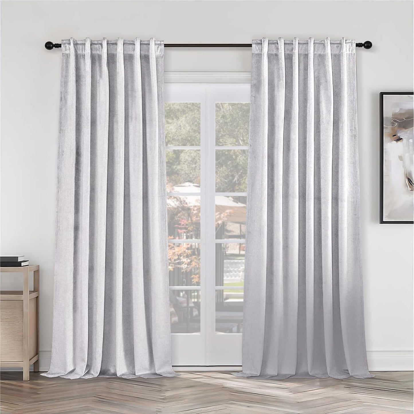 Topfinel Olive Green Velvet Curtains 84 Inches Long for Living Room,Blackout Thermal Insulated Curtains for Bedroom,Back Tab Modern Window Treatment for Living Room,52X84 Inch Length,Olive Green  Top Fine Grayish White 52" X 84" 