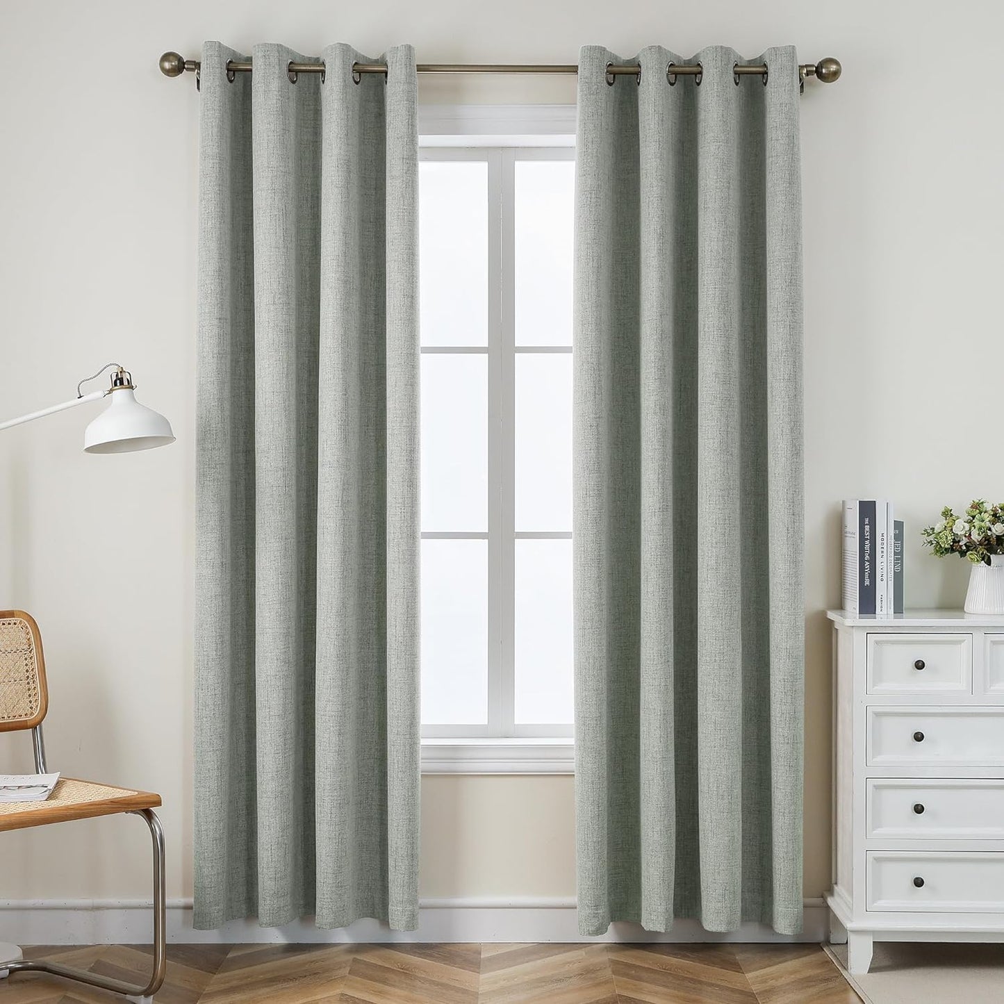 CUCRAF Full Blackout Window Curtains 84 Inches Long,Faux Linen Look Thermal Insulated Grommet Drapes Panels for Bedroom Living Room,Set of 2(52 X 84 Inches, Light Khaki)  CUCRAF Grey Green 52 X 108 Inches 
