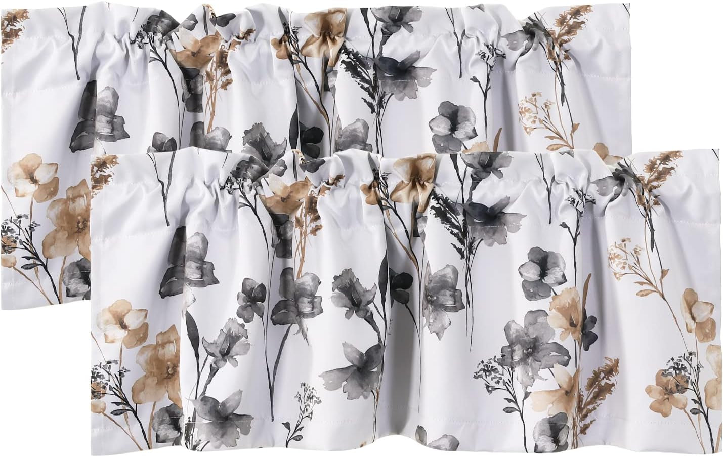 H.VERSAILTEX 100% Blackout Curtains for Bedroom Cattleya Floral Printed Drapes 84 Inches Long Leah Floral Pattern Full Light Blocking Drapes with Black Liner Rod Pocket 2 Panels, Navy/Taupe  H.VERSAILTEX Grey/Taupe 52"W X 18"L 