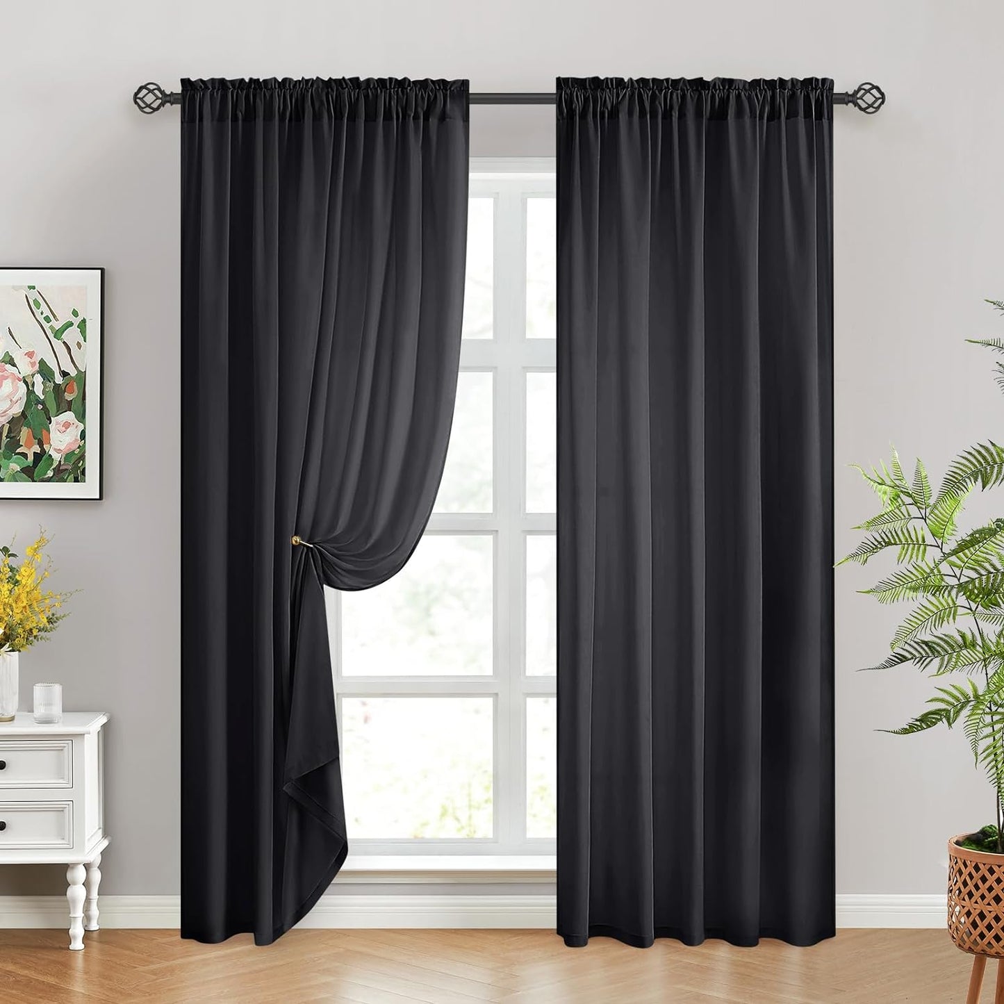 HOMEIDEAS Non-See-Through White Privacy Sheer Curtains 52 X 84 Inches Long 2 Panels Semi Sheer Curtains Light Filtering Window Curtains Drapes for Bedroom Living Room  HOMEIDEAS Black W52" X L96" 