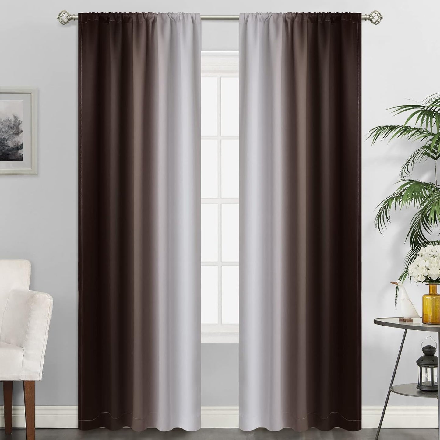 Simplehome Ombre Room Darkening Curtains for Bedroom, Light Blocking Gradient Purple to Greyish White Thermal Insulated Rod Pocket Window Curtains Drapes for Living Room,2 Panels, 52X84 Inches Length  SimpleHome Brown 52W X 84L / 2 Panels 