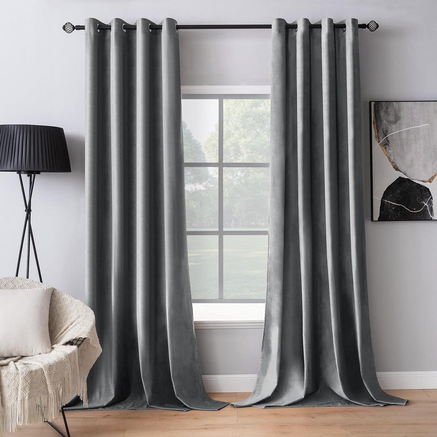 MIULEE Velvet Curtains Olive Green Elegant Grommet Curtains Thermal Insulated Soundproof Room Darkening Curtains/Drapes for Classical Living Room Bedroom Decor 52 X 84 Inch Set of 2  MIULEE Grey W52 X L96 