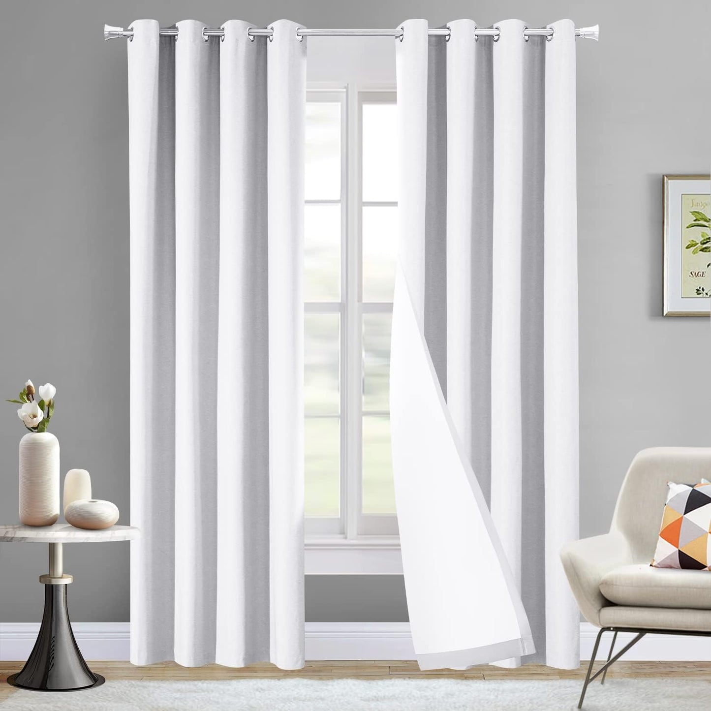 LOYOLADY Dark Grey Blackout Curtains 102 Inches Long 2 Panels Set Thermal Insulated Curtains for Living Room Grommet Noise Reduce Curtains for Bedroom 52" W X 102" L  LoyoLady Home Textiles Pure White 100 Blackout Curtains, Grommet 2 X ( 72" W X 84" L ) 