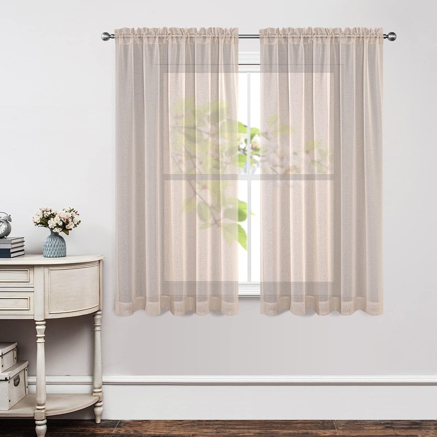 Joydeco White Sheer Curtains 63 Inch Length 2 Panels Set, Rod Pocket Long Sheer Curtains for Window Bedroom Living Room, Lightweight Semi Drape Panels for Yard Patio (54X63 Inch, off White)  Joydeco Linen 54W X 63L Inch X 2 Panels 