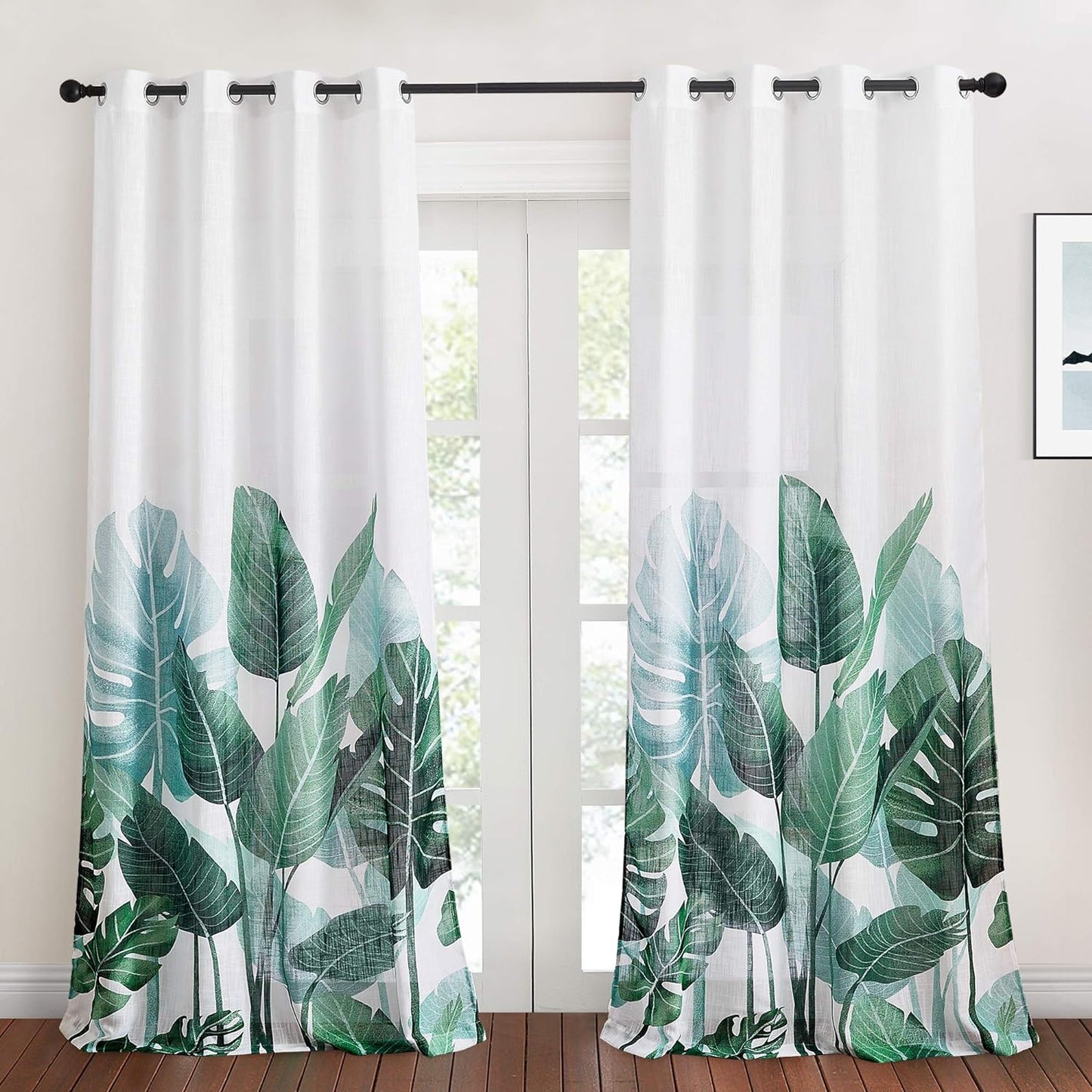 KGORGE Blackout Curtains for Bedroom, Farmhouse Tripical Leaves Pattern Curtains & Drapes Insulating Privacy Window Treatment for Dining Living Room Office Studio, W52 X L63 Inch, 2 Panels  KGORGE Linen W50 X L95 | Pair 