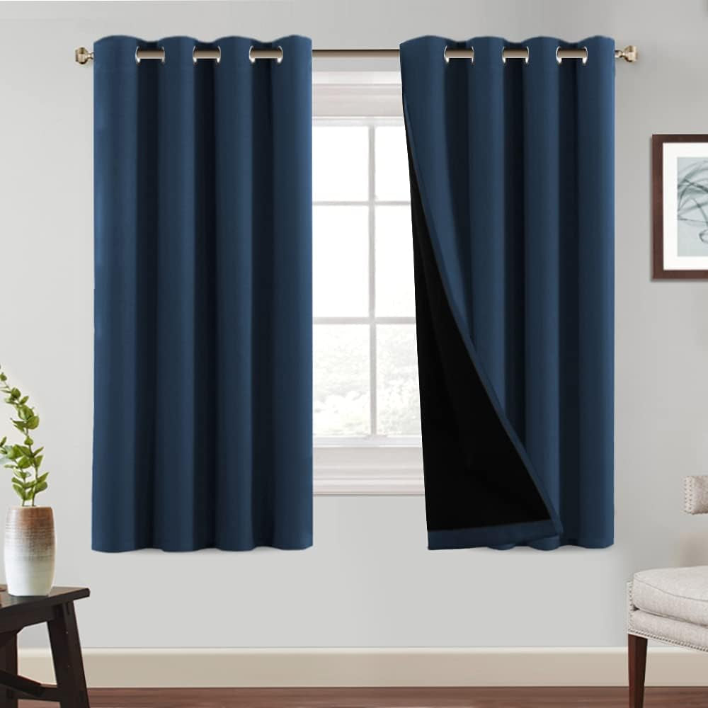 Princedeco 100% Blackout Curtains 84 Inches Long Pair of Energy Smart & Noise Blocking Out Drapes for Baby Room Window Thermal Insulated Guest Room Lined Window Dressing(Desert Sage, 52 Inches Wide)  PrinceDeco Navy Blue 52"W X63"L 
