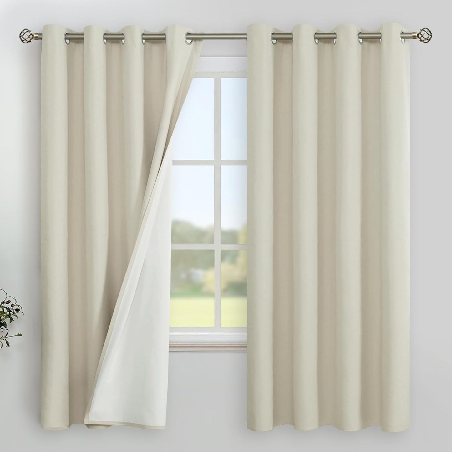 Youngstex Linen Blackout Curtains 63 Inches Long, Grommet Full Room Darkening Linen Window Drapes Thermal Insulated for Living Room Bedroom, 2 Panels, 52 X 63 Inch, Linen  YoungsTex Cream 52W X 63L 