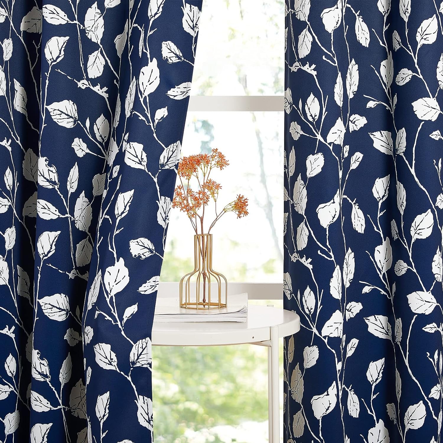 KGORGE Blackout Curtains & Drapes Boho Home/Office Artistic Decor with Vivid Watercolor Floral Painting Thermal Insulated Energy Efficient Shades for Bedroom Living Room (Blue, W 52" X L 84", 1 Pair)  KGORGE 5.Navy Blue W 52 X L 63 