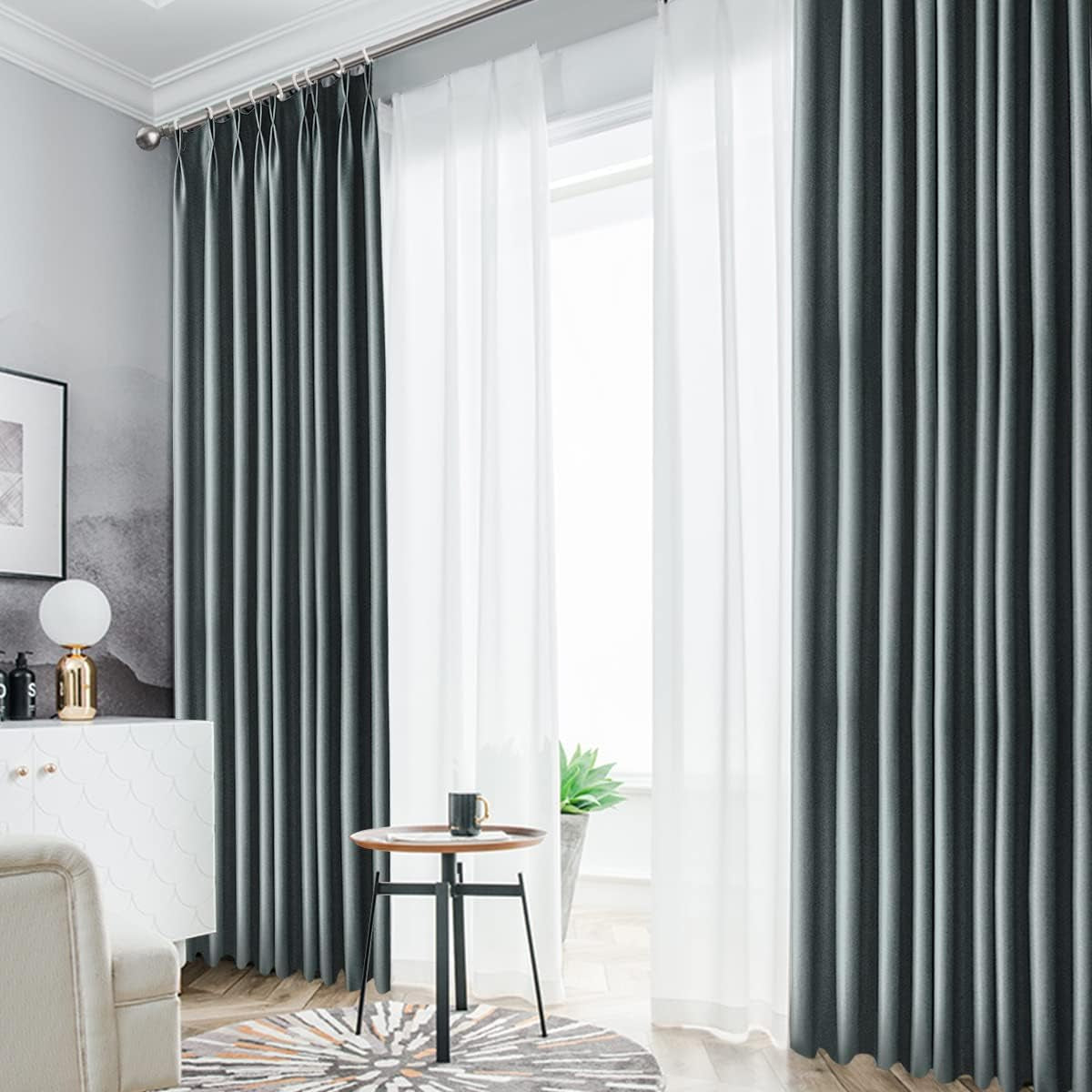 IYUEGO Pinch Pleat Solid Thermal Insulated 95% Greyout Patio Door Curtain Panel Drape for Traverse Rod and Track, Grey 52" W X 84" L (One Panel)  I Love Curtains   