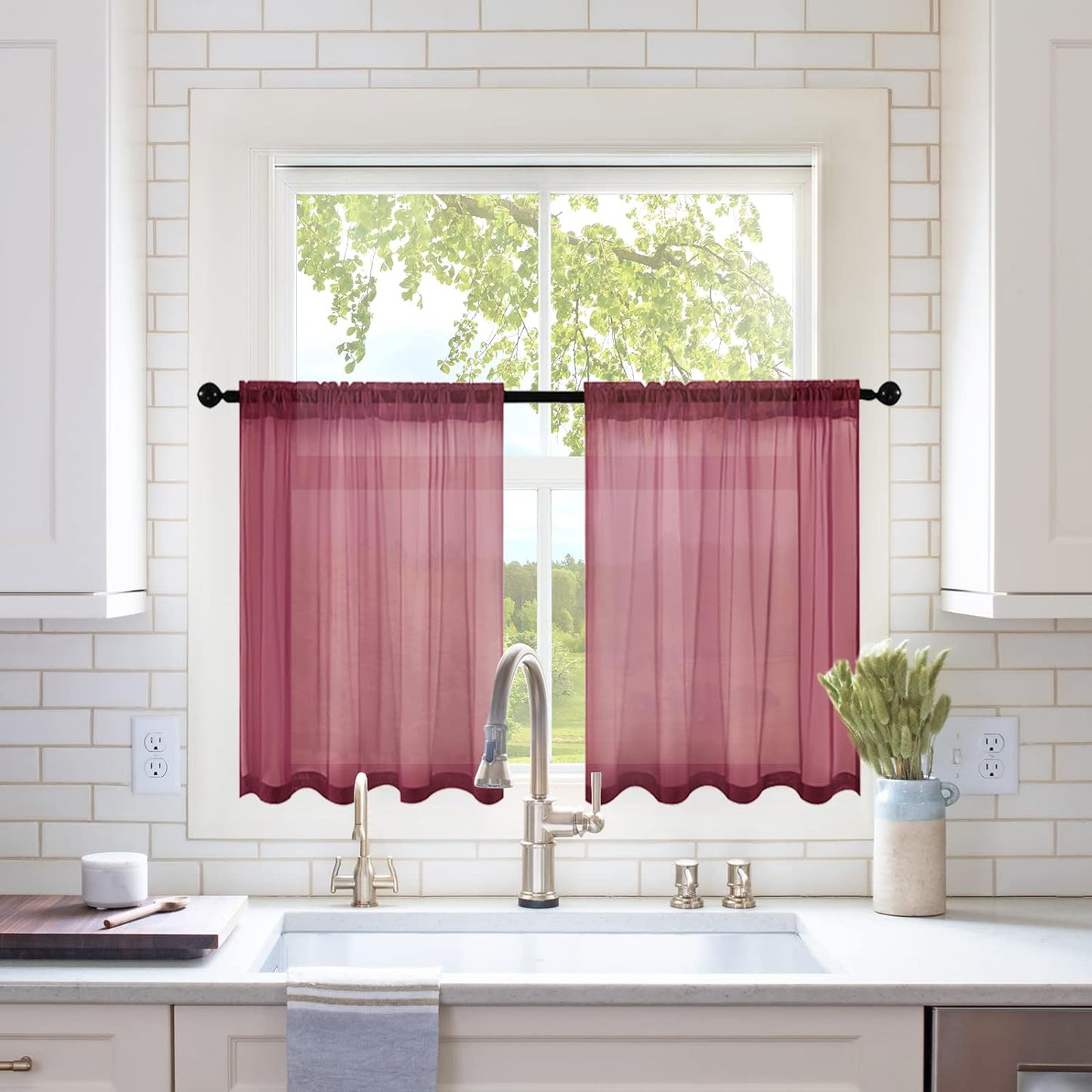 MIULEE White Sheer Curtains 96 Inches Long Window Curtains 2 Panels Solid Color Elegant Window Voile Panels/Drapes/Treatment for Bedroom Living Room (54 X 96 Inches White)  MIULEE Maroon Red 29''W X 30''L 