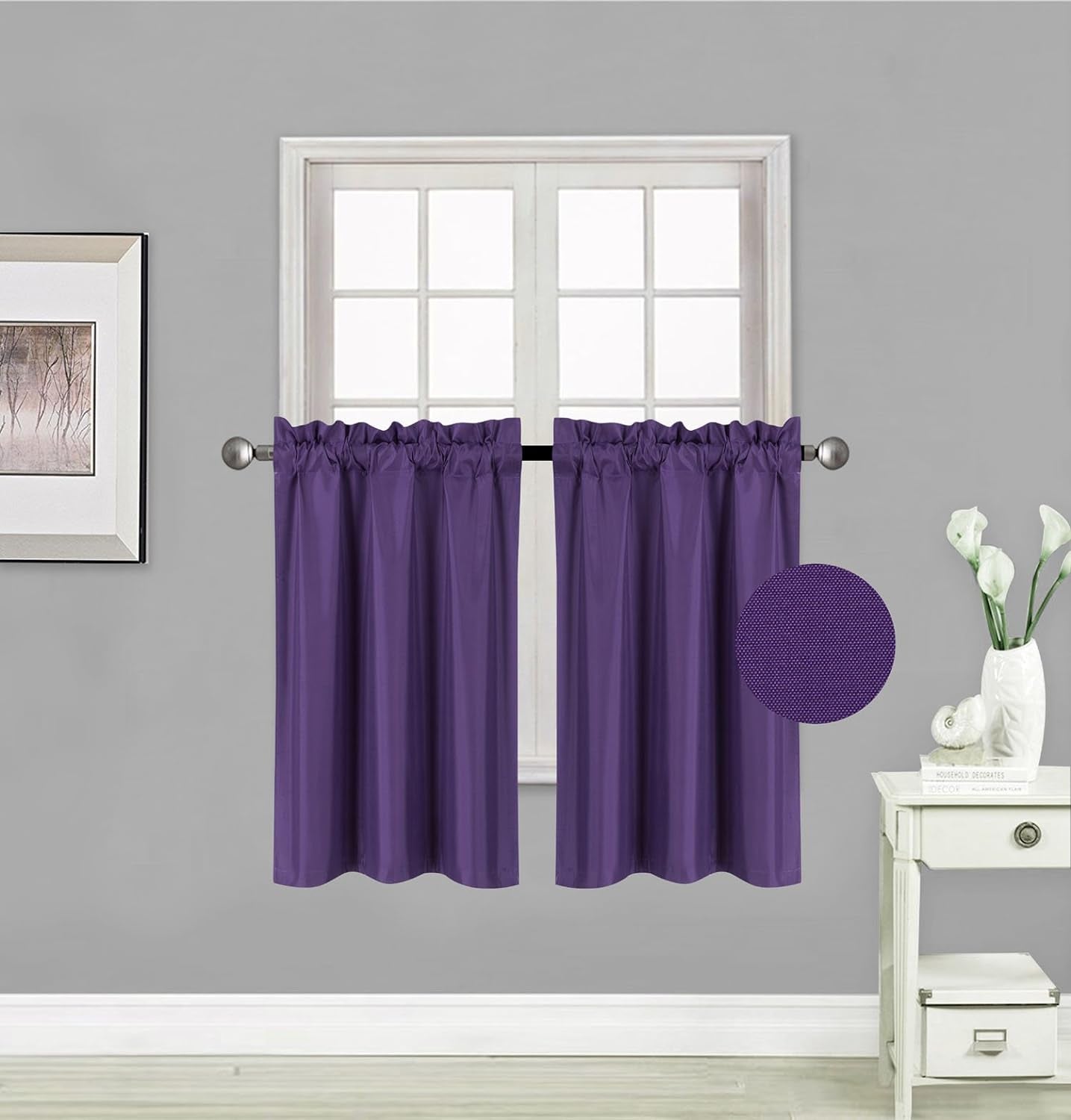 Elegant Home 2 Short Panels Tiers Small Window Treatment Curtain Blackout 28" W X 36" L Each for Kitchen Bathroom # R5  Elegant Home Decor Purple  