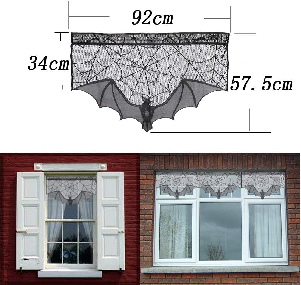2 Pcs Halloween Lace Spider Web Fireplace Mantels Scarf Door Window Valance Curtain Halloween Decoration Lace Cobweb