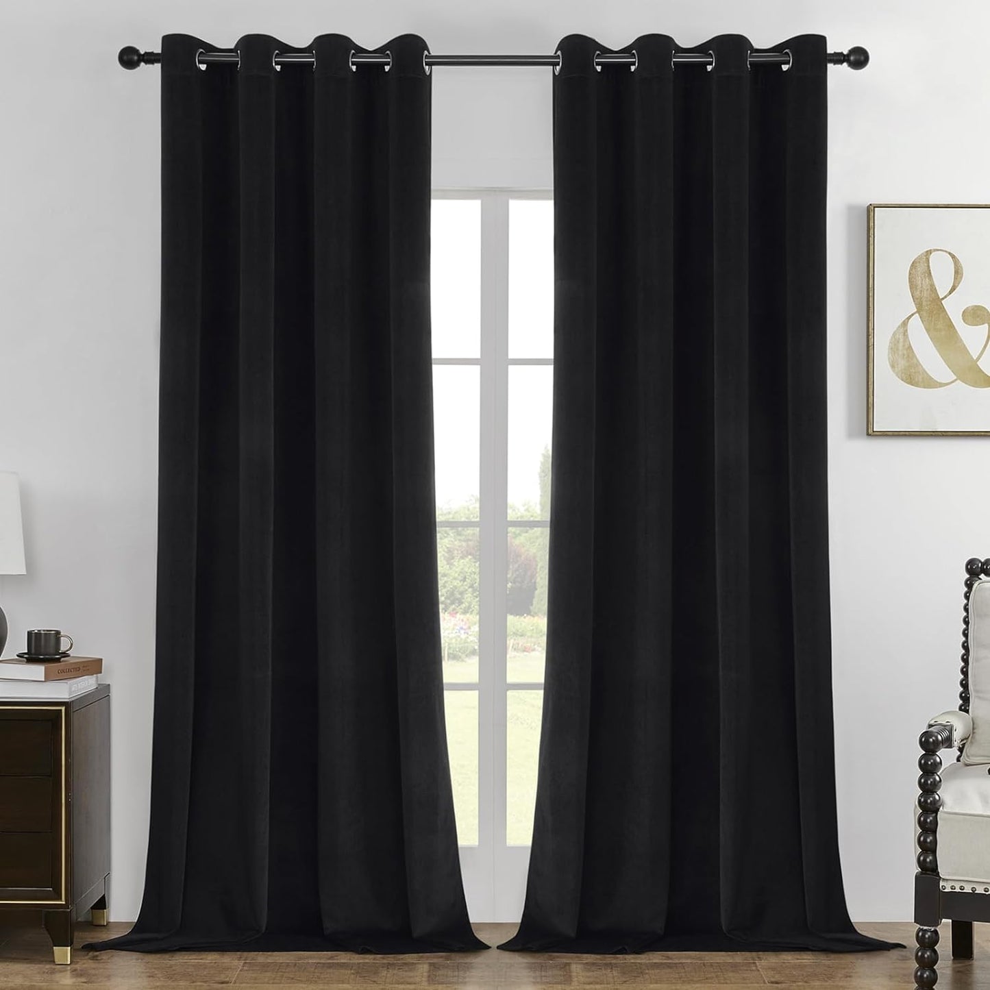 Joydeco Navy Blue 100% Blackout Curtains 90 Inch Curtains 2 Panels Set, Black Out Curtain for Bedroom, Grommet Heavy Luxury Thermal Insulated Velvet Curtains for Living Room Home Theater, 52W X 90L  Joydeco Black 52W X 72L Inch X 2 Panels 