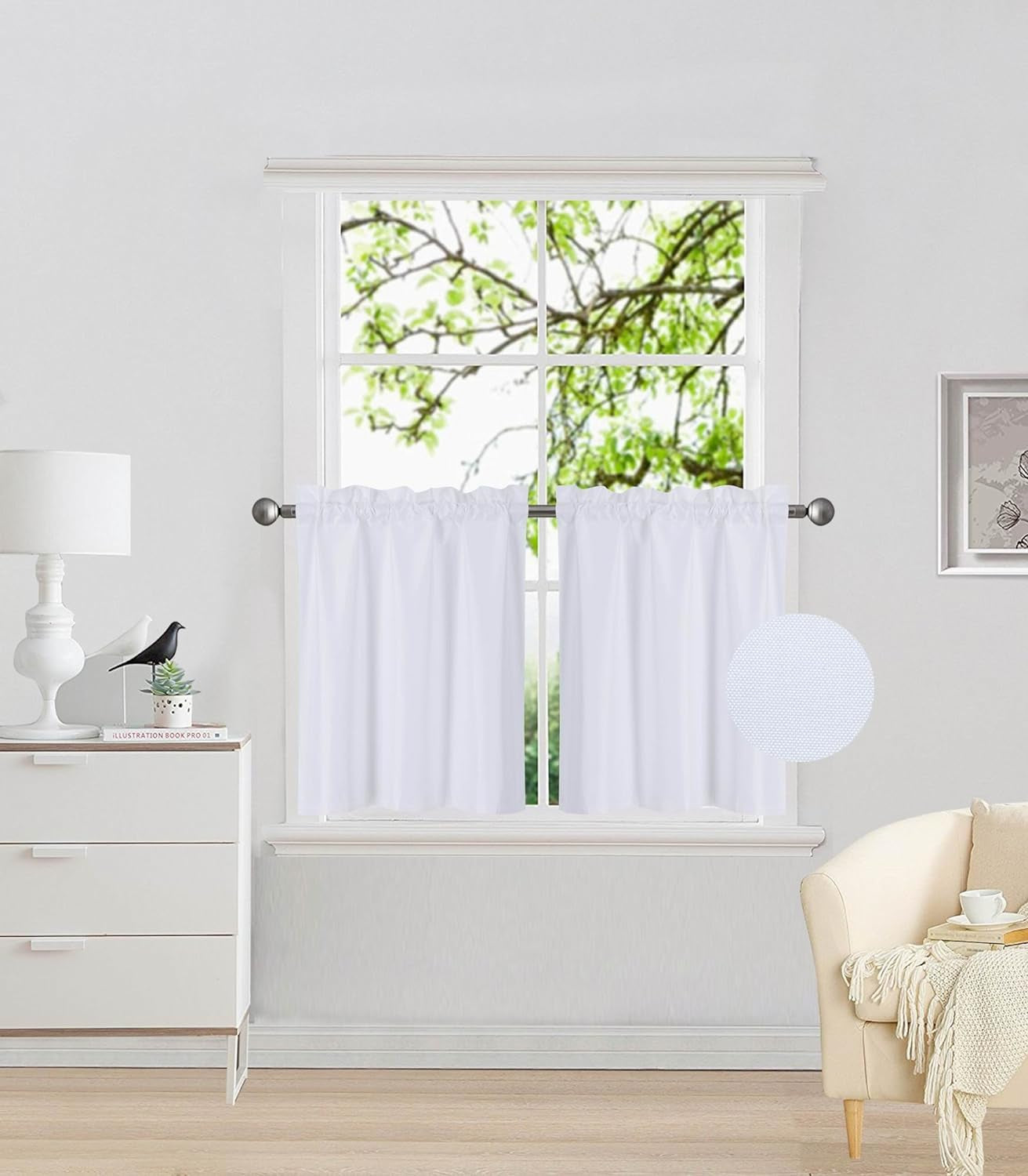 Elegant Home 2 Short Panels Tiers Small Window Treatment Curtain Blackout 28" W X 36" L Each for Kitchen Bathroom # R5  Elegant Home Decor White  